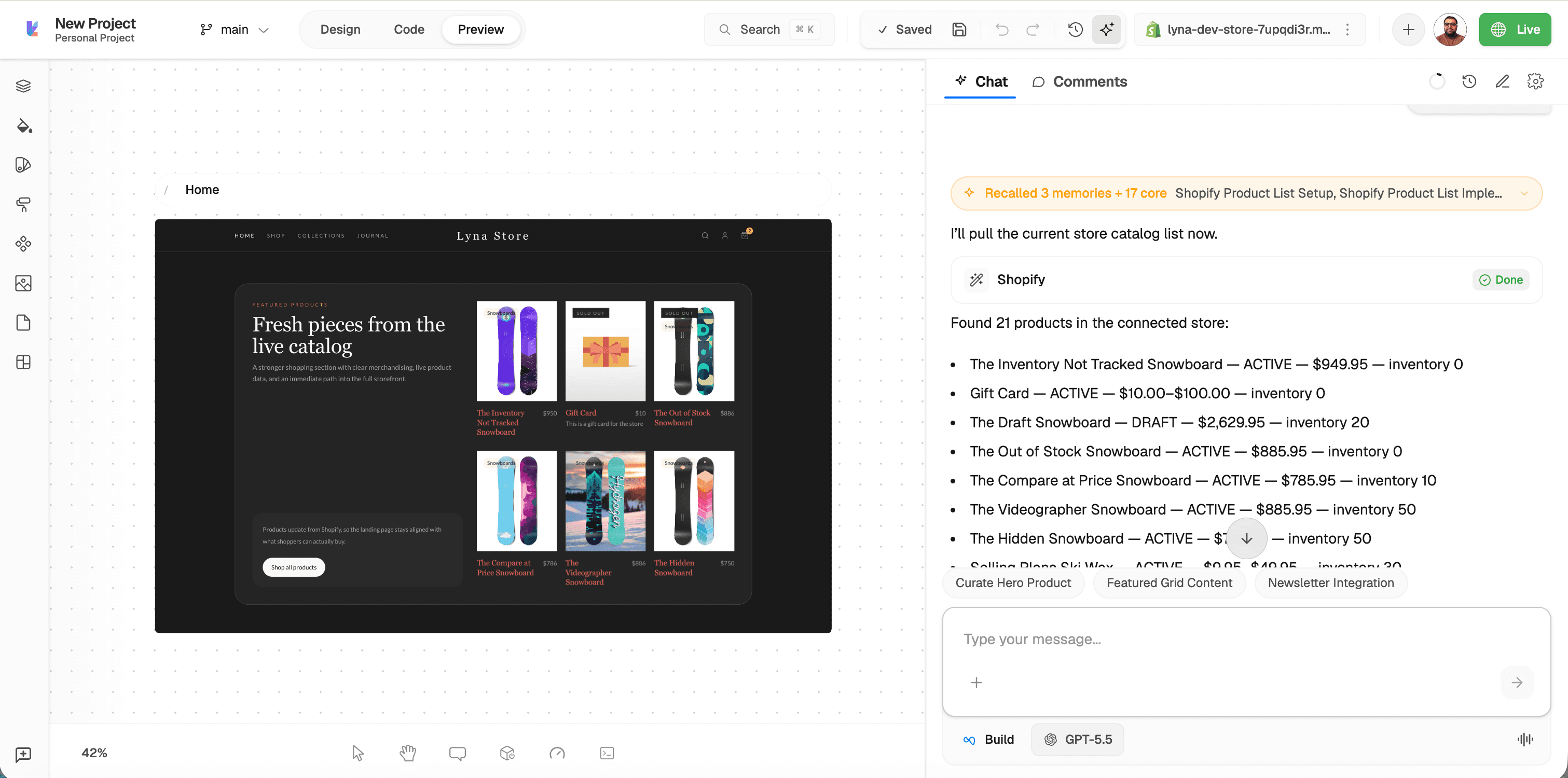 Lyna returning a product list from the store