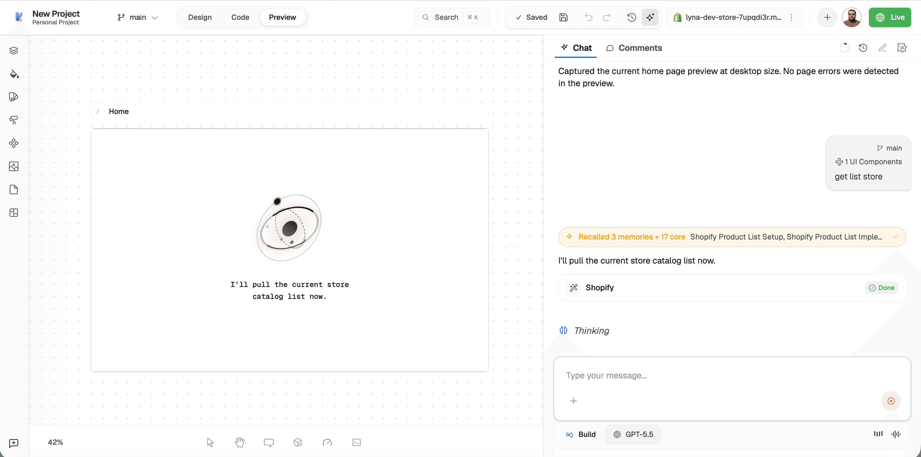 Lyna calling a Shopify tool in chat