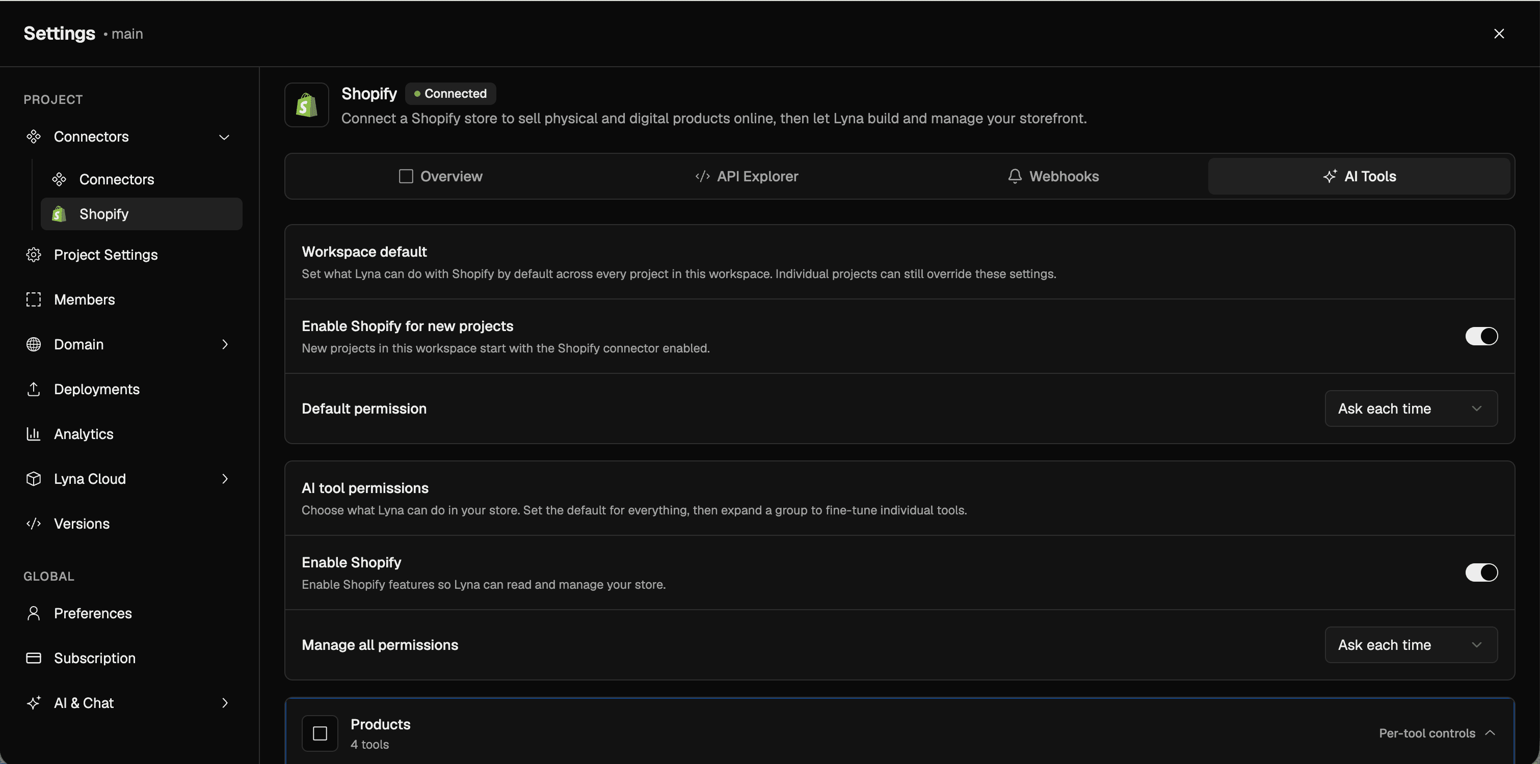 Workspace default and AI tool permissions