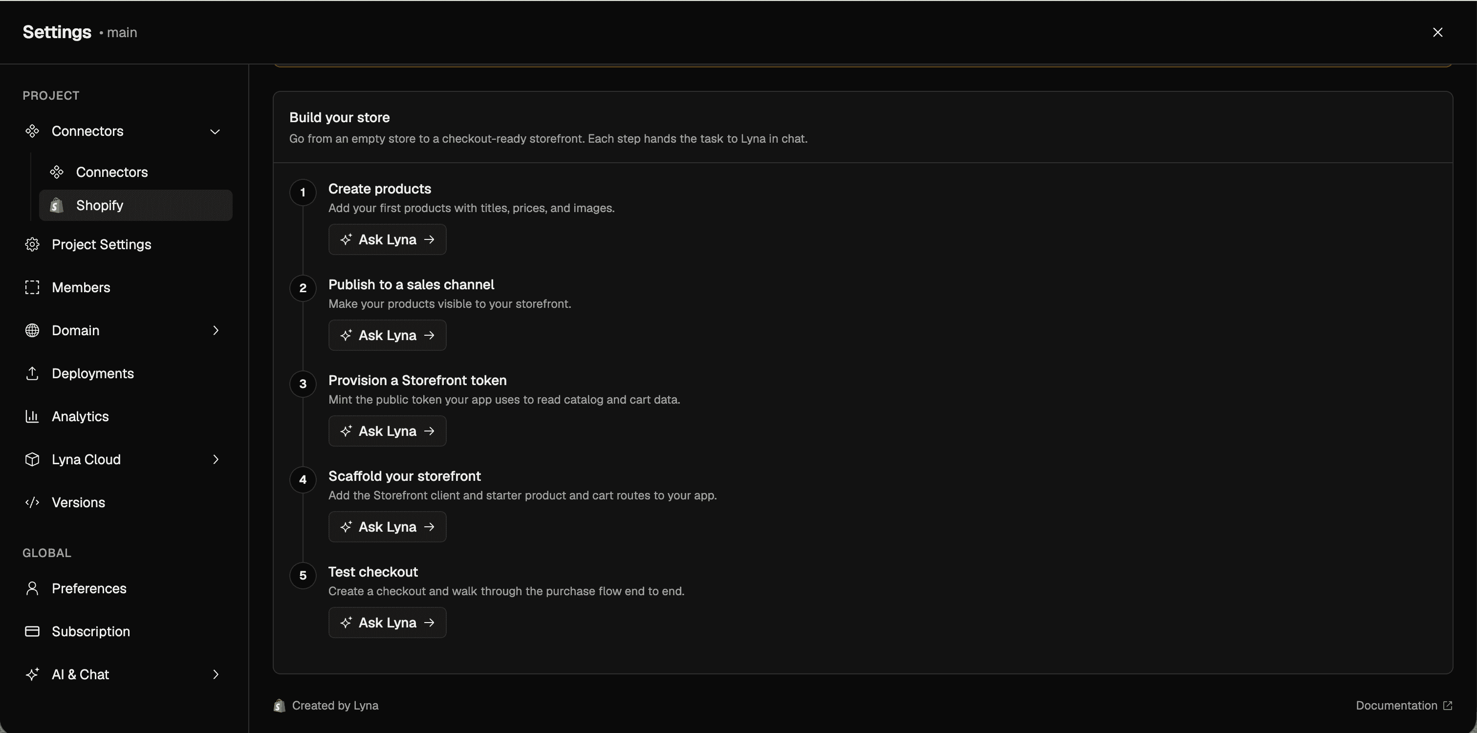 The Build your store guided checklist in the Overview tab