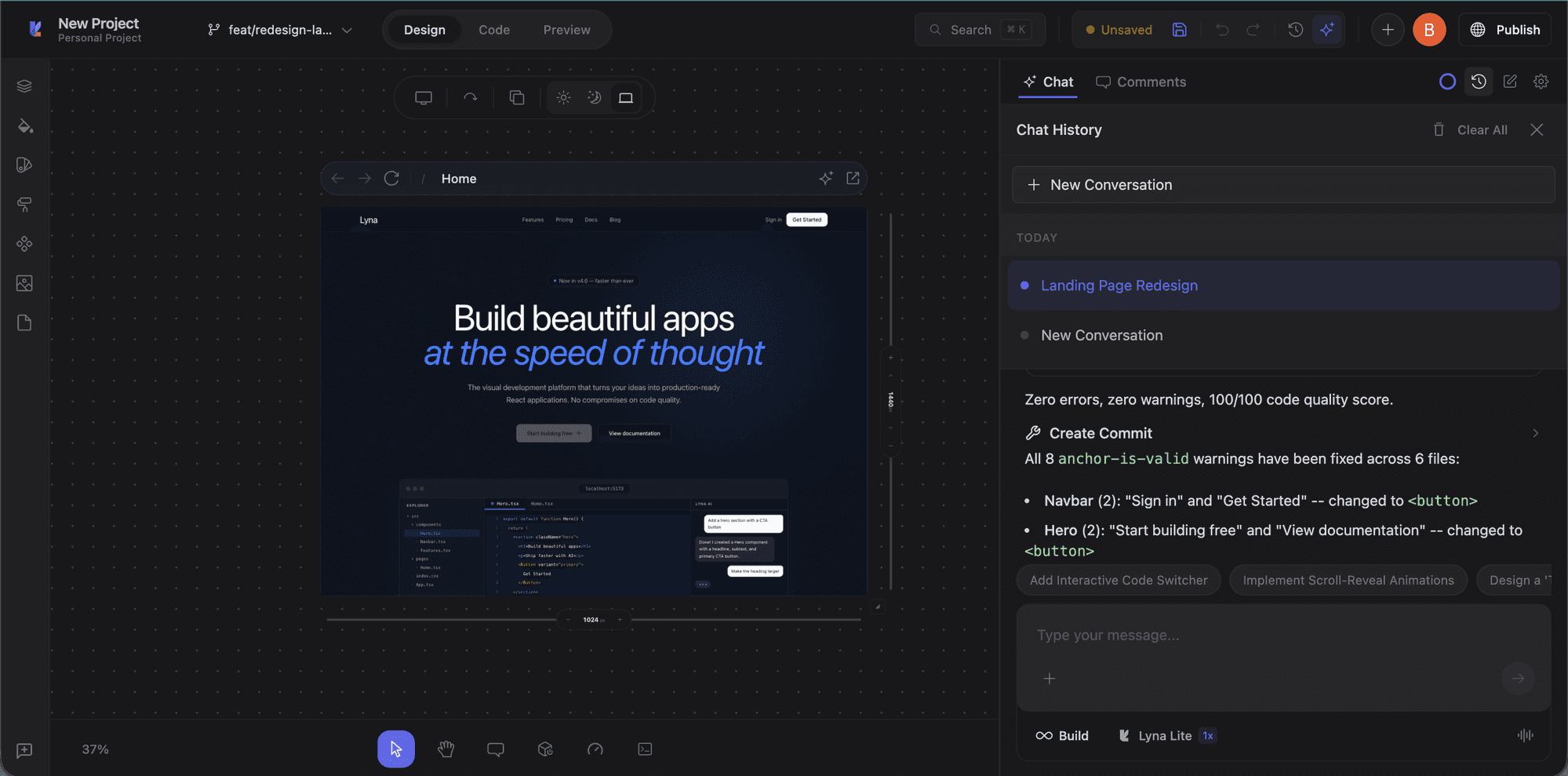 Chat history panel showing previous conversations