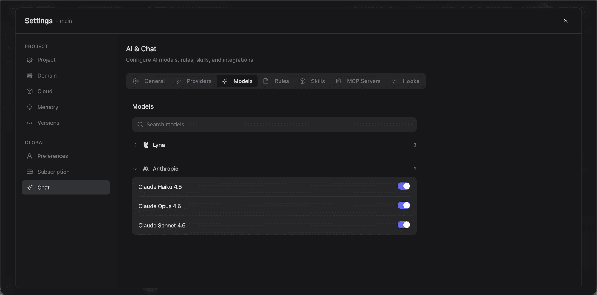 Anthropic models in the model selector