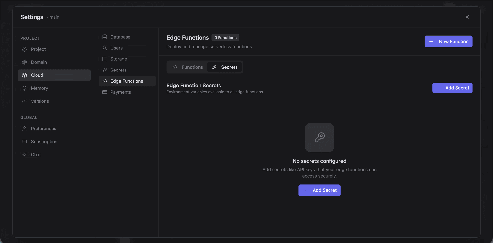 Edge function secrets management