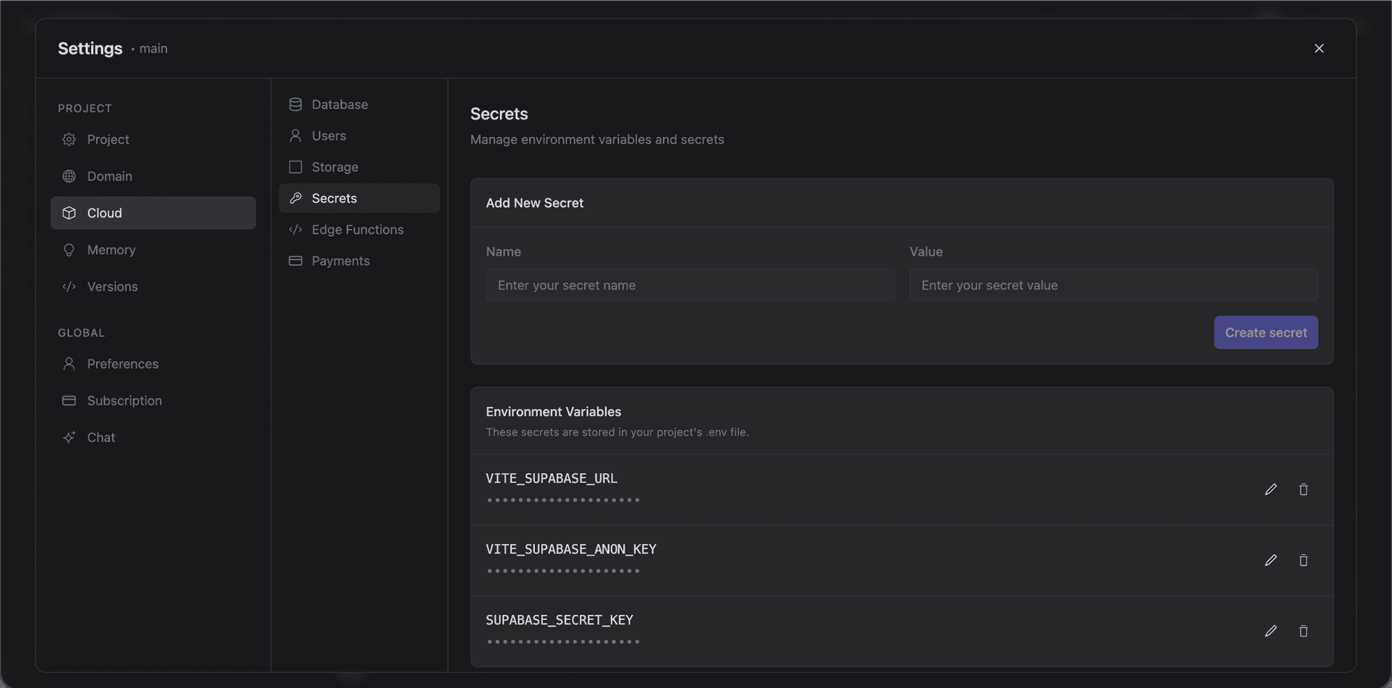 Secrets management with environment variables