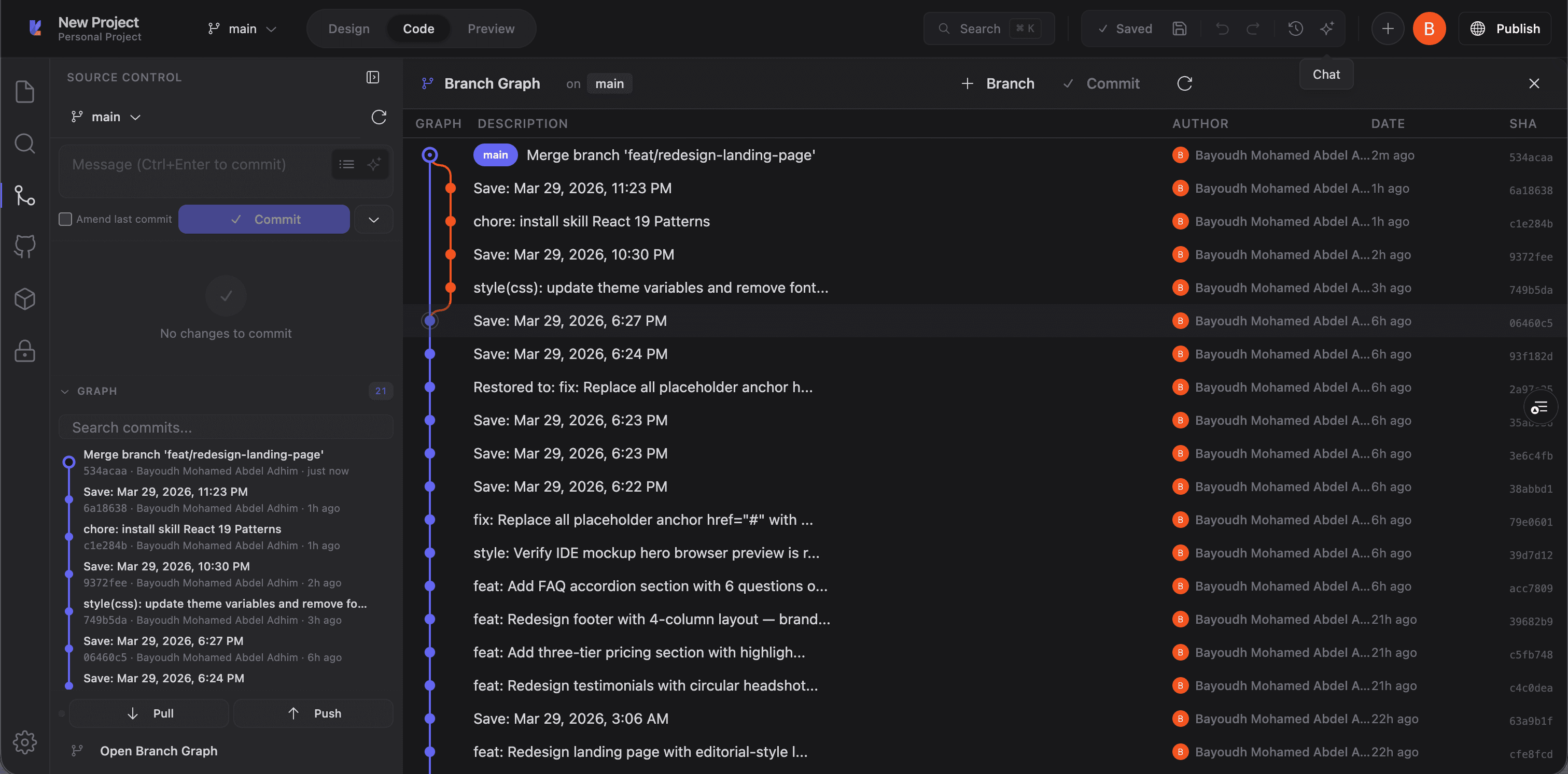 Branch Graph with commit history visualization