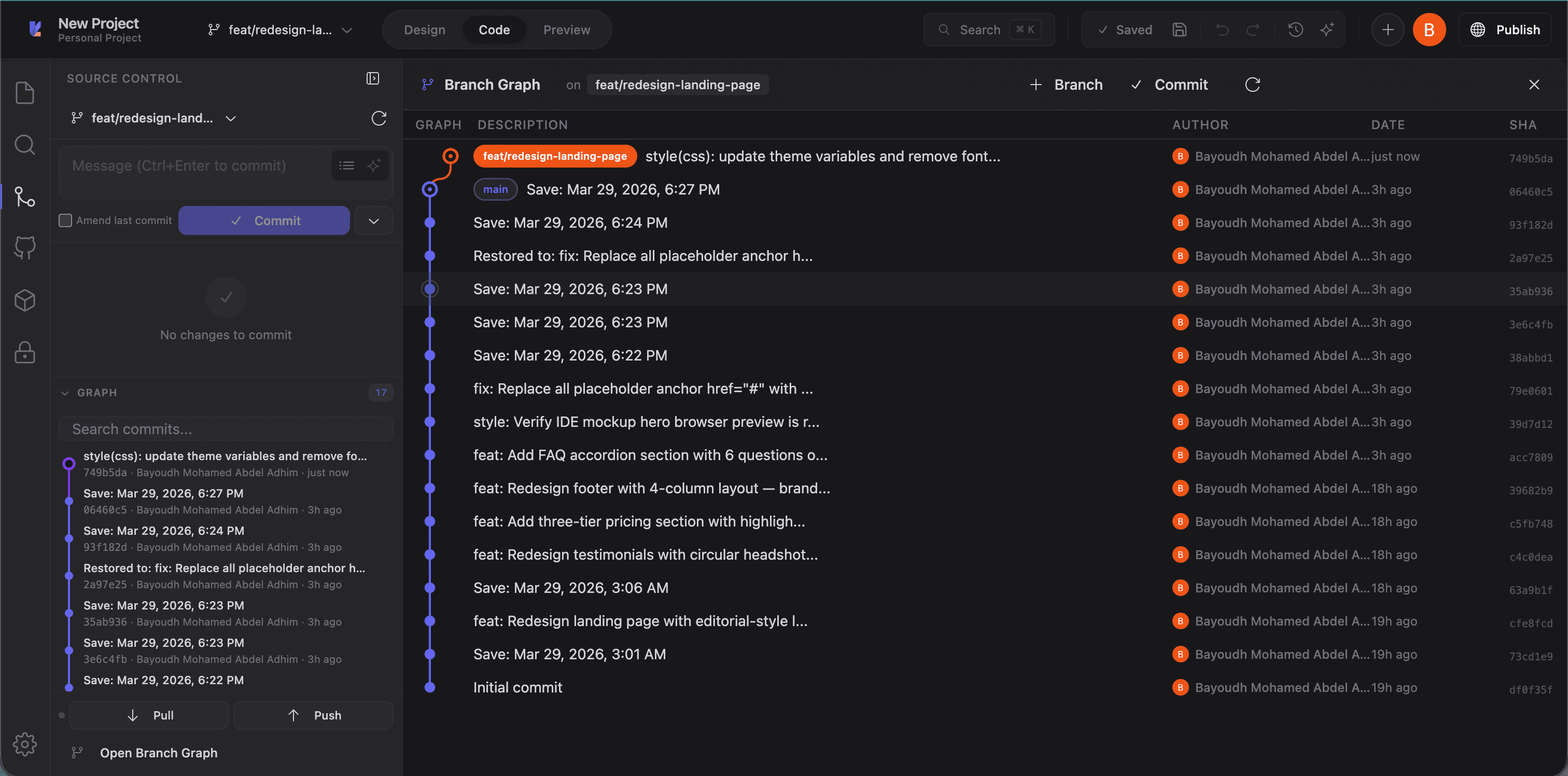 Git branch graph