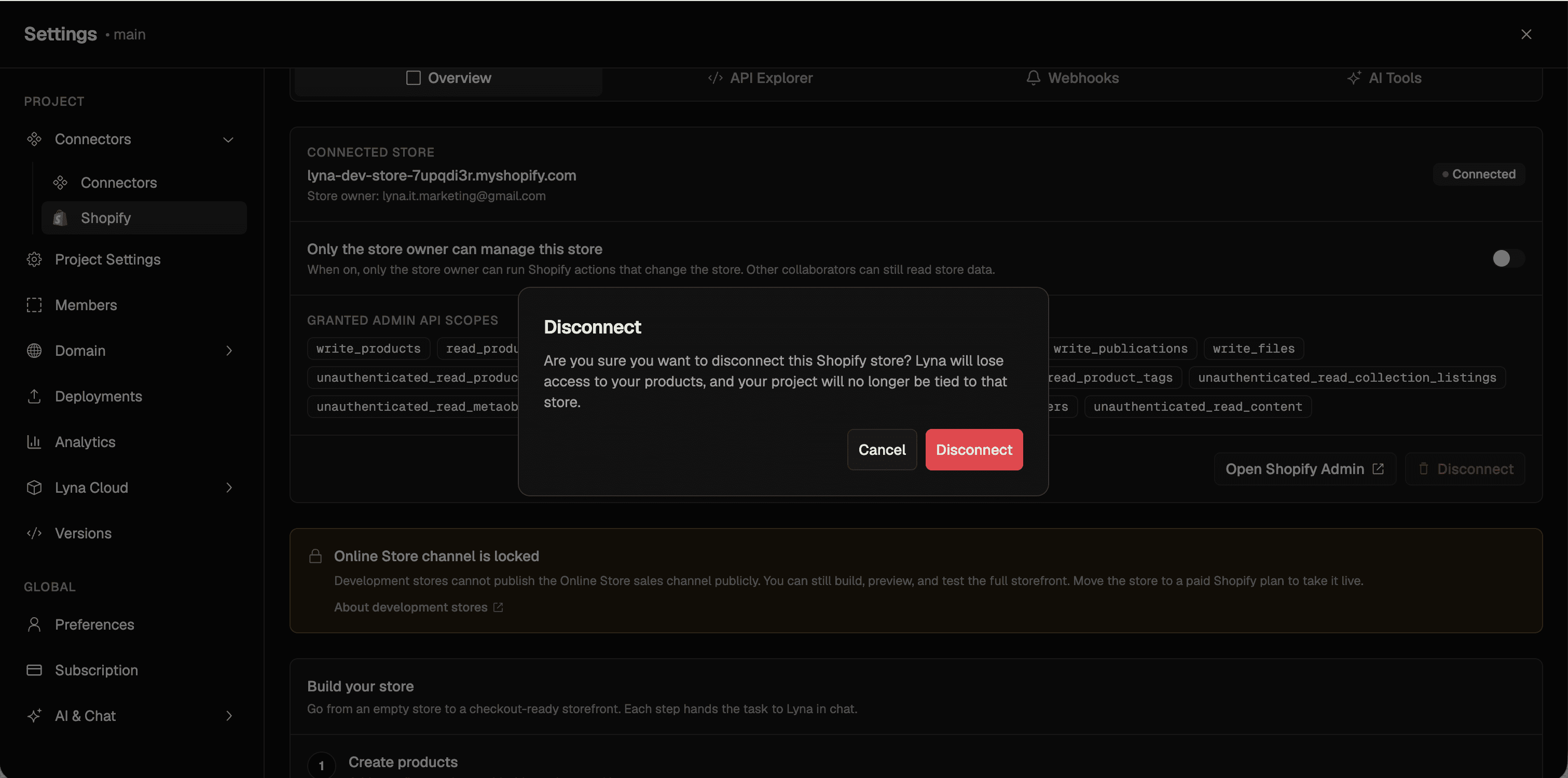 Development store notice and the disconnect confirmation