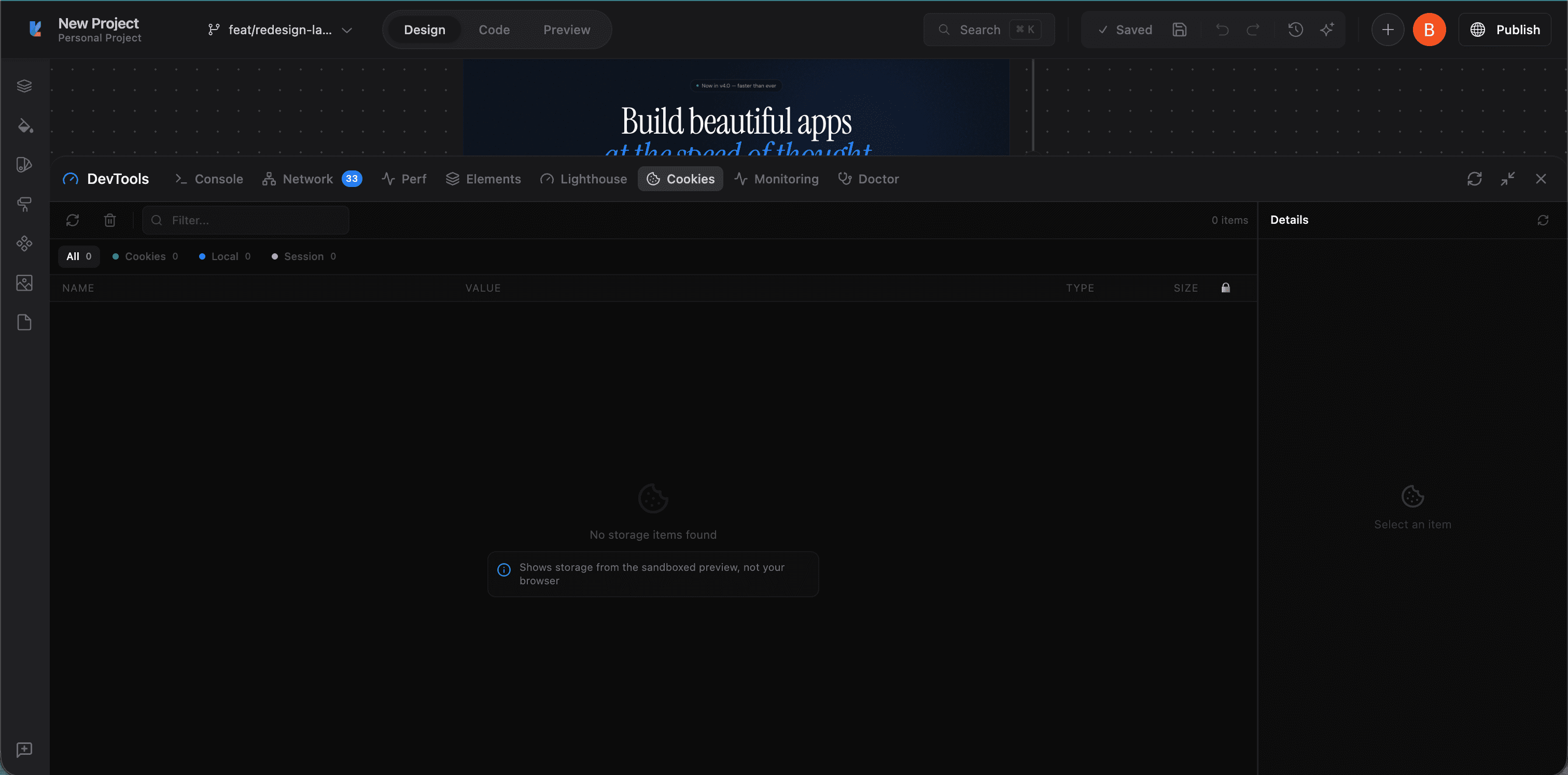 Cookies and storage inspector