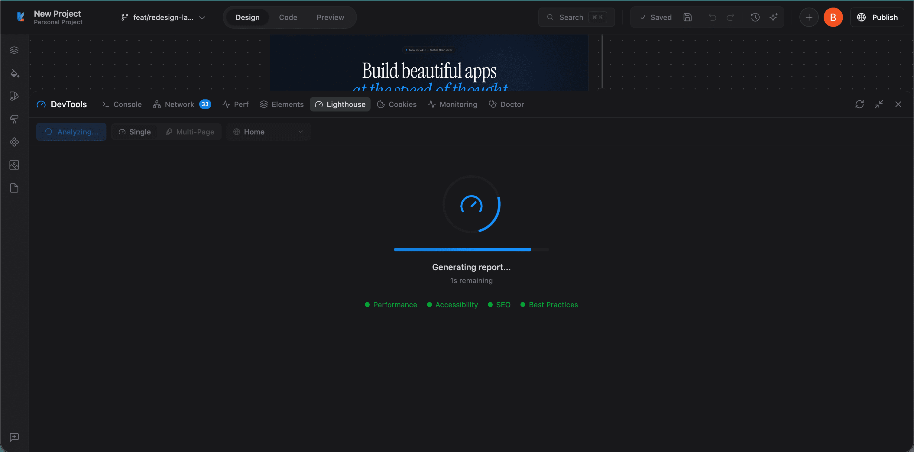 Lighthouse running an audit