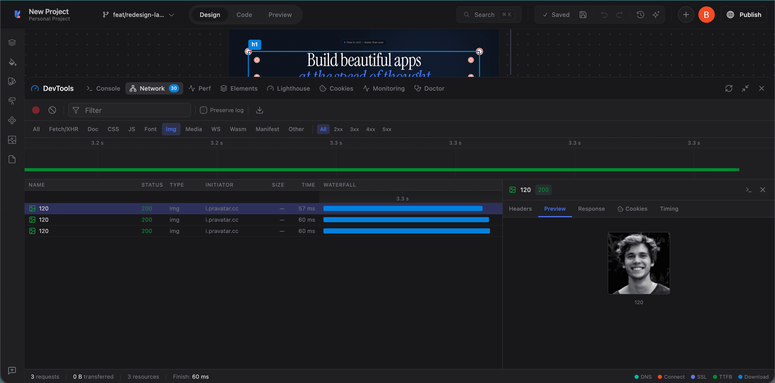 Network tab - filtered by image requests