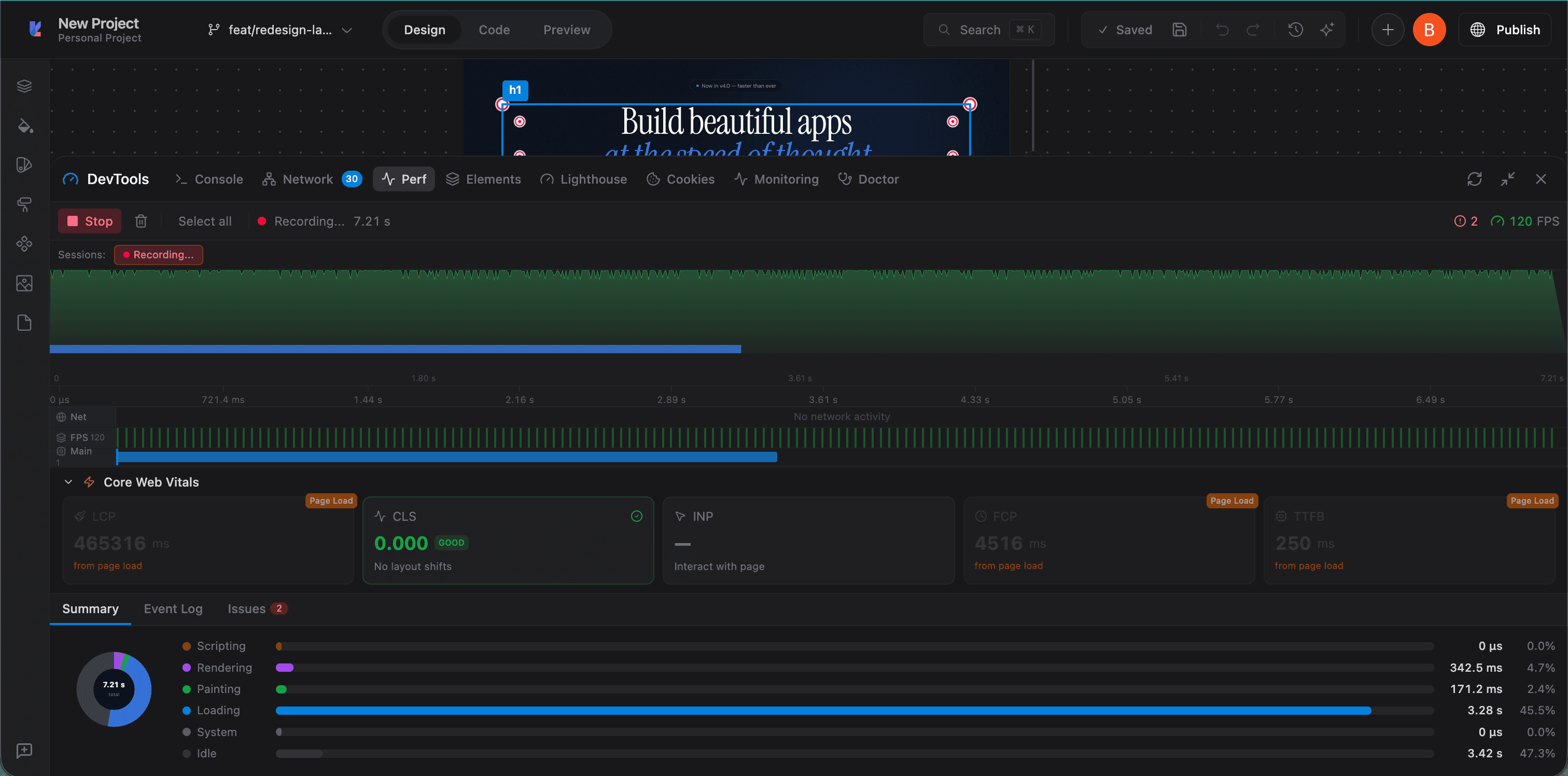 Performance profiler with Core Web Vitals