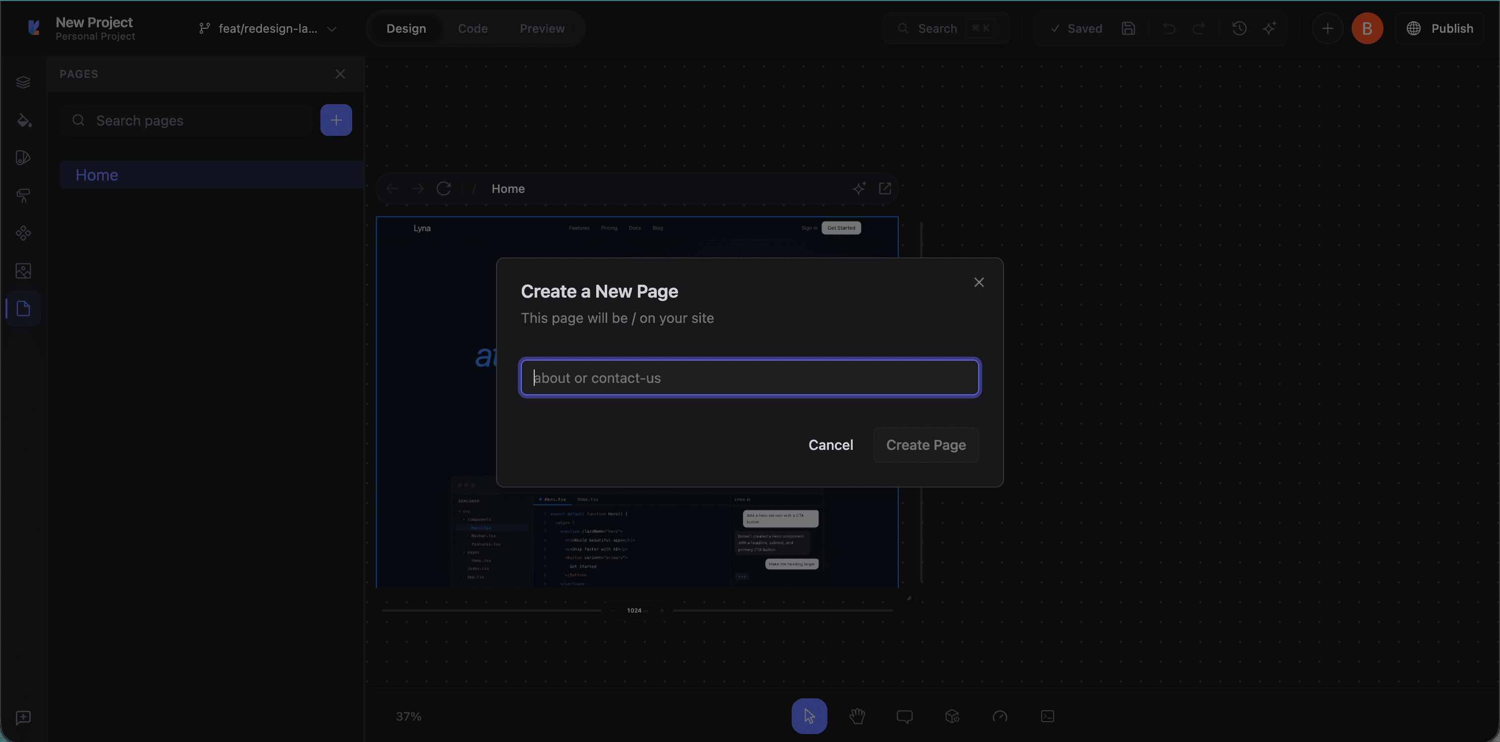 Create new page