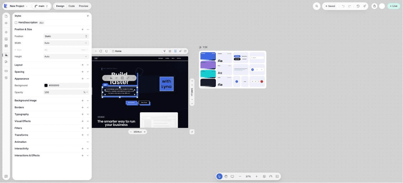 An element selected on the canvas with the style panel open.